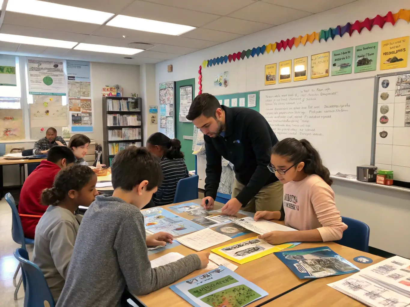 A photograph of a group of students participating in an educational program organized by LE PACHYDERME CULTUREL, with an instructor guiding them through an interactive learning session.